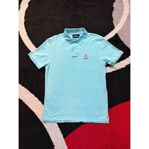 Psycho Bunny Polo Shirt Men’s Small Blue Embroidered Skull Bunny Logo Cotton